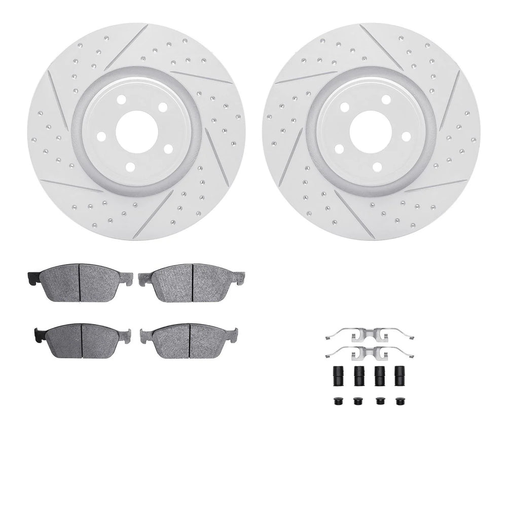 DFC 14-19 Ford Focus Front Drilled & Slotted Geoperformance Rotors 5000 Advanced Pads w/Hardware