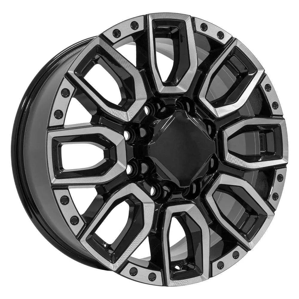 20 IN REPLICA WHEEL FITS GMC SIERRA 2500/3500 CV97B BLACK WITH MILLED EDGE 20X