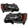 1114 CHRYSLER 300 HALOGEN ONLY (EX HID MODELS ) BLACK BEZEL HEADLIGHT LEFT AND