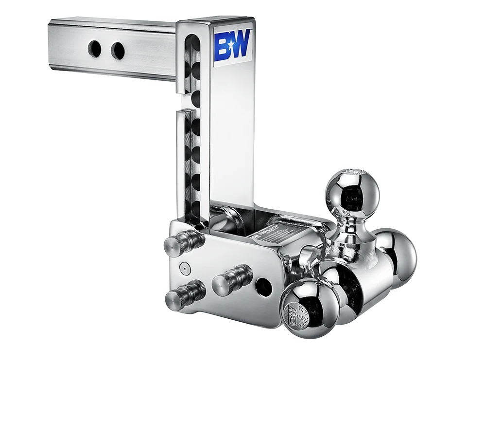Tow and Stow 2 INCH Chrome 1 7 8in x 2in x 2 5 16in Tri-Ball 7in Drop 7 1 2in Rise