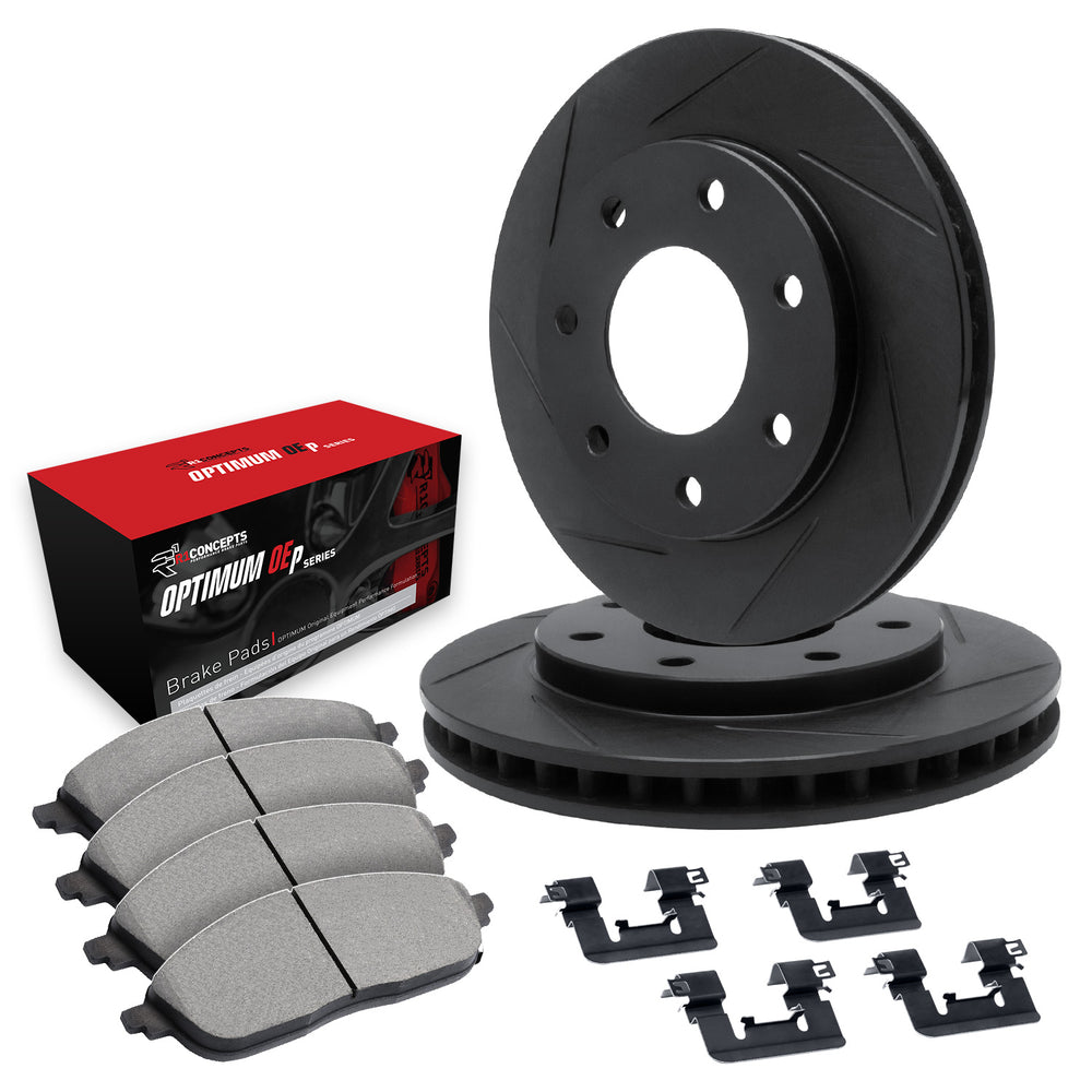 R1 Concepts Black Slotted Rotors with 5000 Oep Brake Pads Hdw Fits Ford F-150