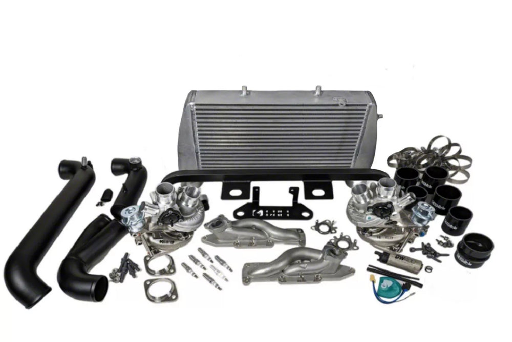 Full-Race Full-Race 2013 - 2014 3.5L F150 Power Package (A0161A Turbo Kit Spark Plugs Black IC Kit DW Pump) (Silver Manifolds) A0176A