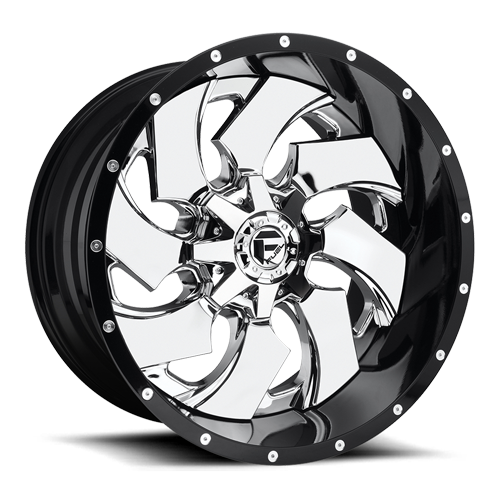 FUEL WHEELS CLEAVER 22X8.25 8X200 P 9.39 142.3 121MM CAST ALUMINUM CHROME W GLOSS BLACK LIP D240228292FBR