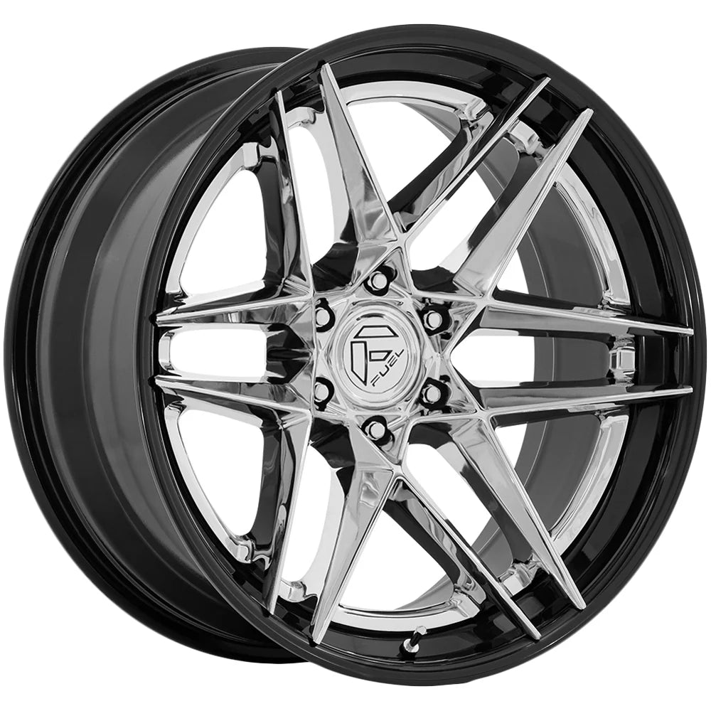 FUEL WHEELS FLIGHT 20X10 6X135 87 -18 CHROME-GB-LP FUSION FORGED CHROME W GLOSS BLACK LIP FC408PB20106318N