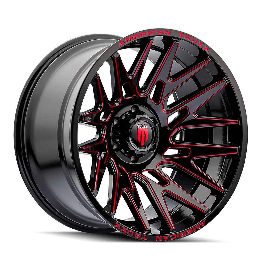 AMERICAN TRUXX EVOLUTION AT1919 GLOSS BLACK PRIZM RED 22X12 8-165.1 -44MM 125.2MM