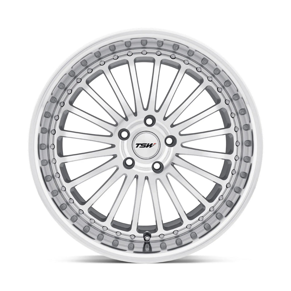 ~(44 lbs. 24X24X11)~ TSW SILVERSTONE 22x9.0 5/120 ET35 CB76.1 SILVER W/MIRROR CUT FACE AND LIP