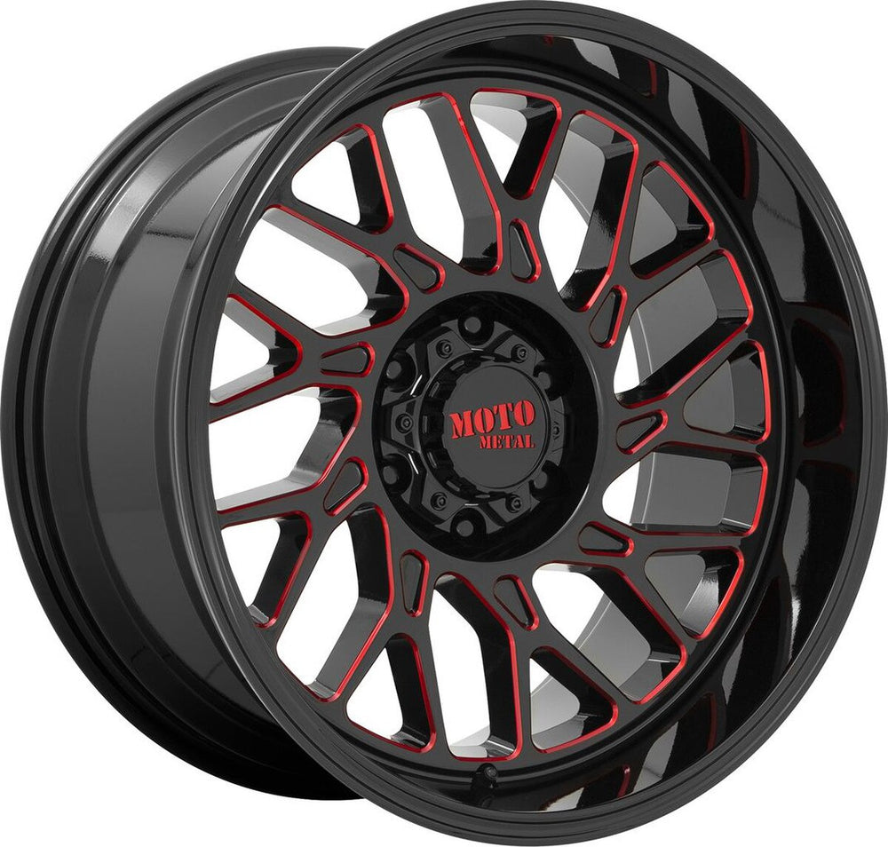 MO805 22X10 8X6.5 18MM GLOSS BLACK MILLED W/ RED TINT