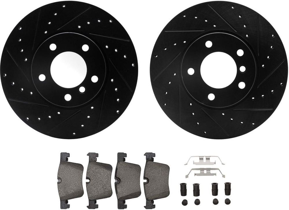 R1 12-21 BMW 228i xDrive Front Drilled & Slotted Black Brake Rotor Set w/Ceramic Pads and Hardware