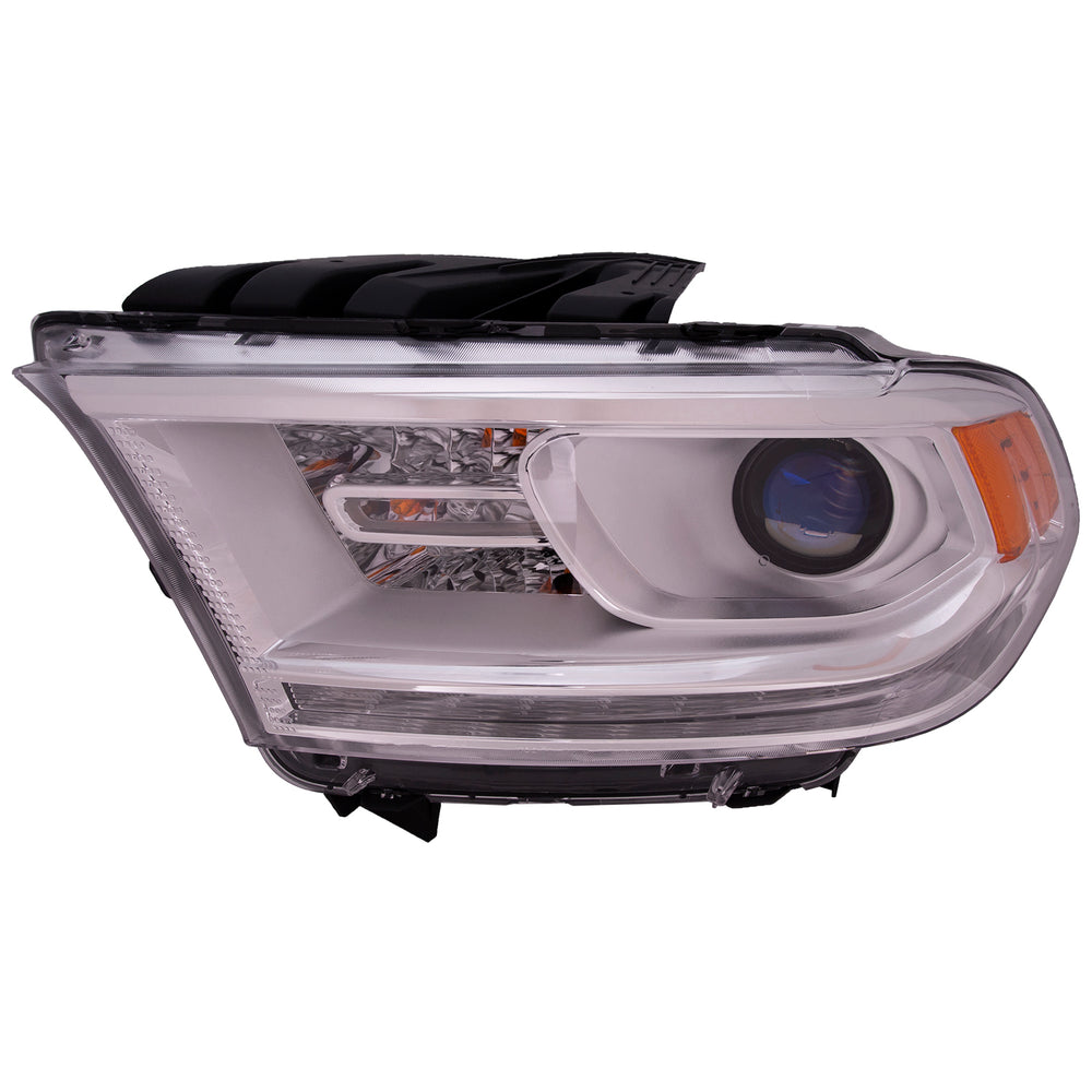LH HEADLAMP ASSY COMPOSITE; HALOGEN; W/LED LAMPS; CHROME TRIM; DURANGO 1414