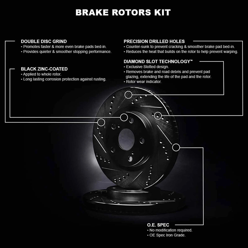 R1 E- Line Series Brake Rotor - D/S - Black w/ Ceramic Pads Hdw Fits Dodge Colt