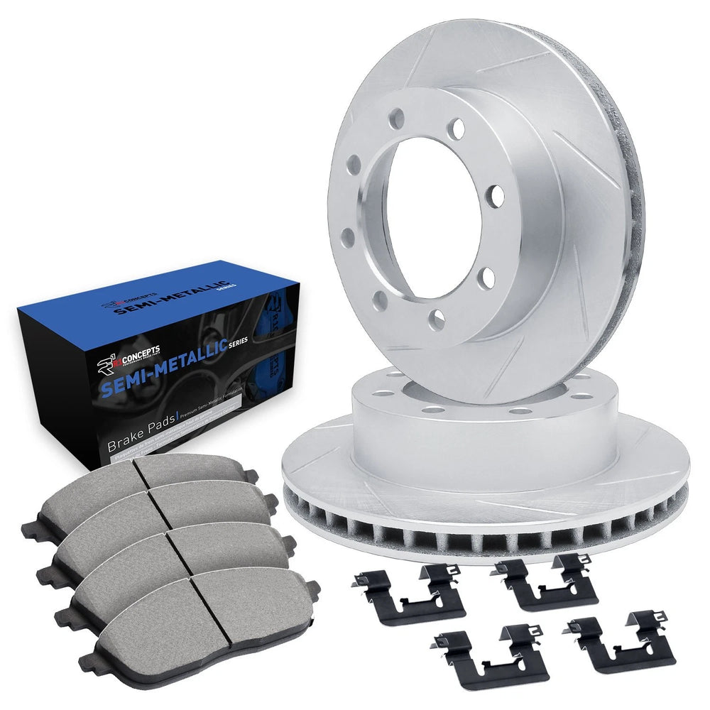 R1 Concepts Brake Rotors - Slotted - Silver w/ Semi-Met Pads Hdw Fits Dodge RD200