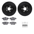 R1 Concepts Black Drilled Slotted Rotors with 5000 Oep Brake Pads Hdw Fits Land Rover
