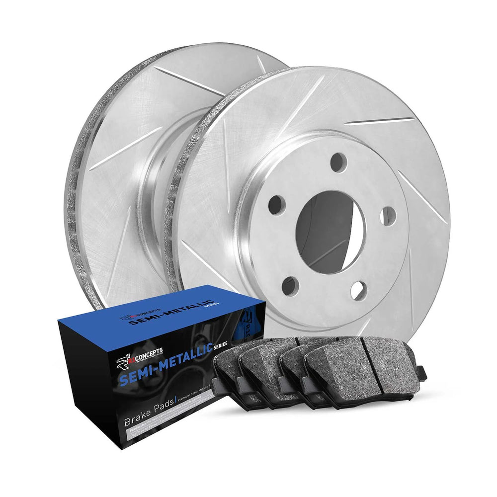 R1 Concepts Brake Rotor- Slotted - Silver with Semi-Met Pads