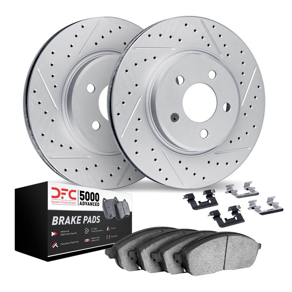DFC 05-07 Ford Escape Front Drilled & Slotted Geoperformance Rotors 5000 Advanced Pads w/Hardware