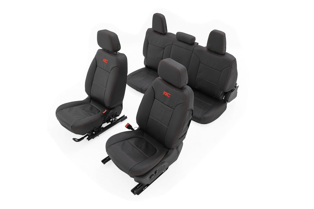 Rough Country Leather Seat Covers FR Bucket RR 60 40 Chevy GMC Sierra 1500 (19-26) Silverado 1500 (19-26) 91071L