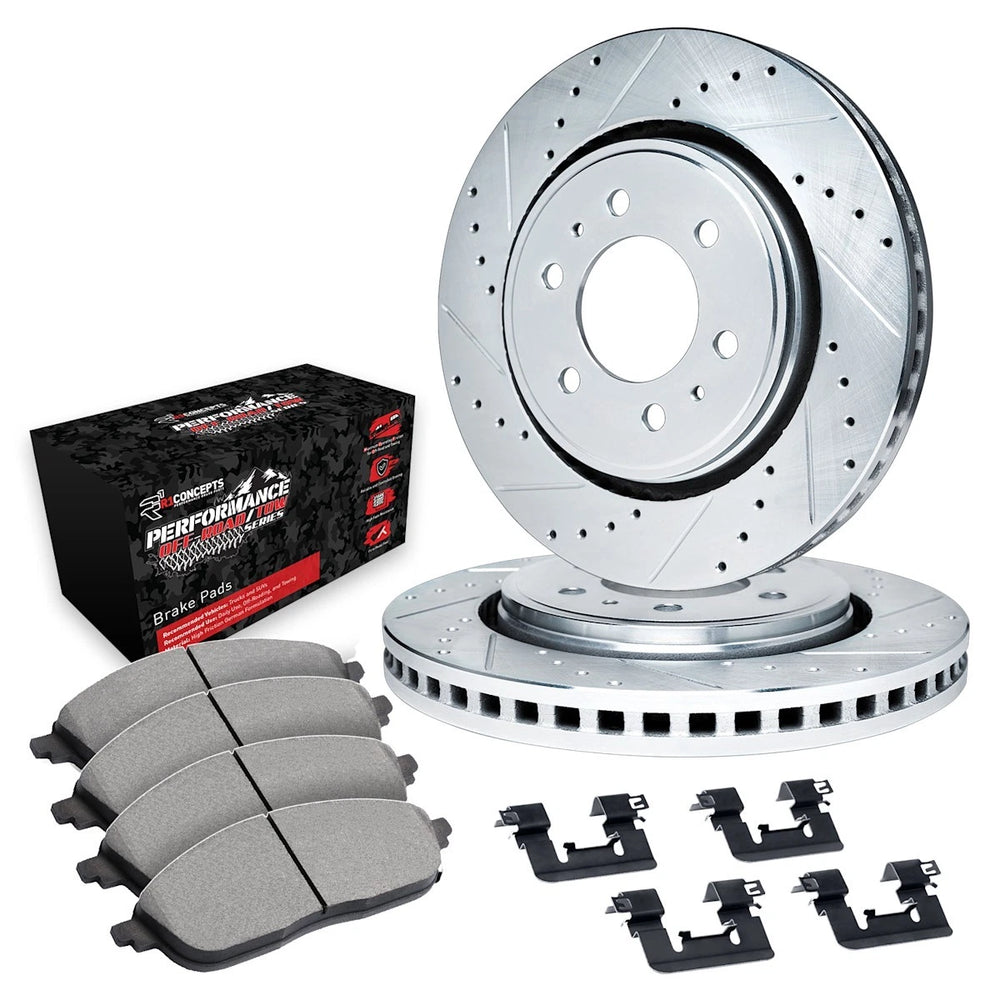 R1 eLINE Series Brake Rotors - D/S - Silver - Perf Off-Road/Tow Pads - Hdw