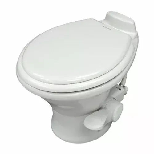 LOW PROFILE RV TOILET 14IN HEIGHT WHTE/SC WOOD SEAT
