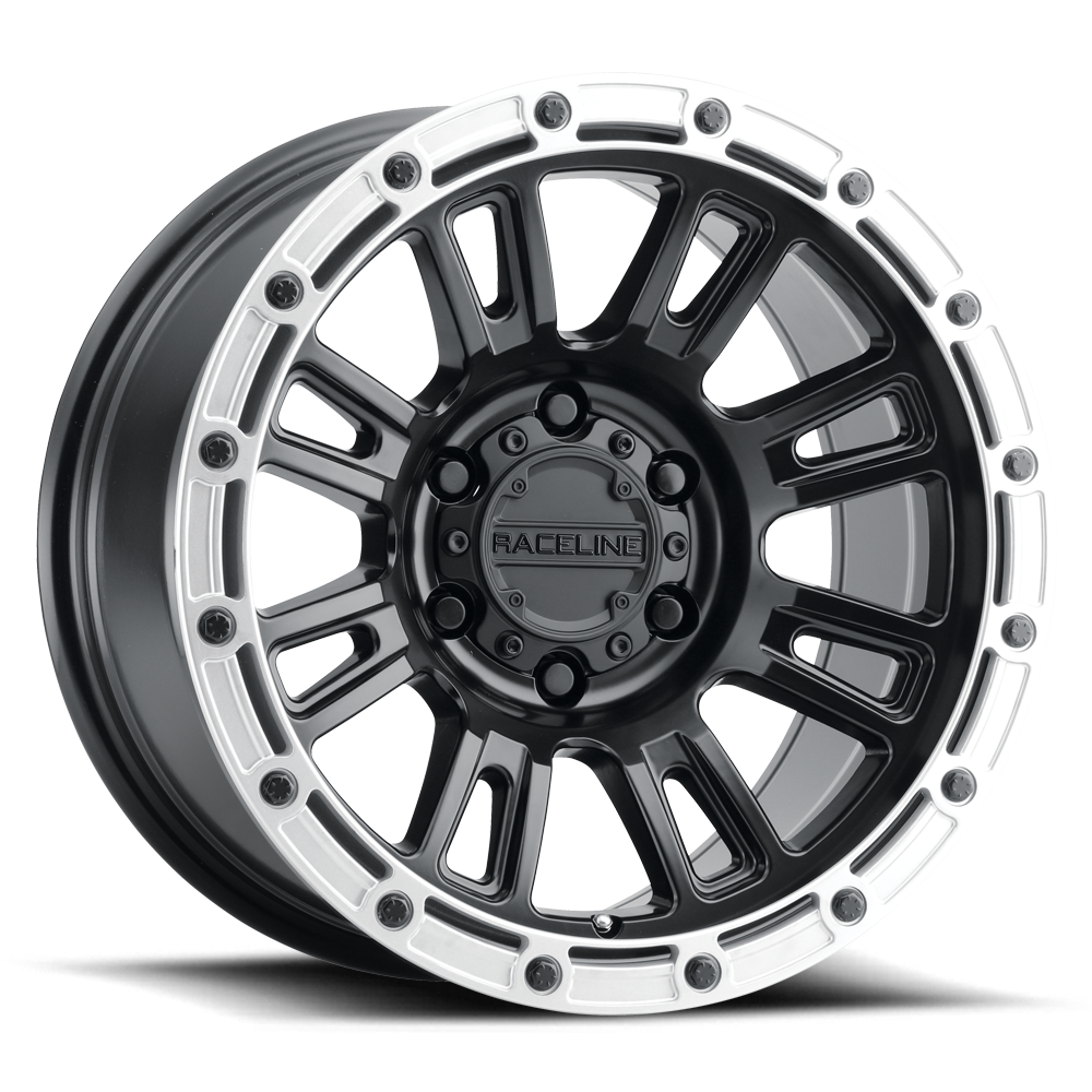 Raceline Wheels COMPASS SATIN BLACK W SILVER RING 17X8 5X108 30mm