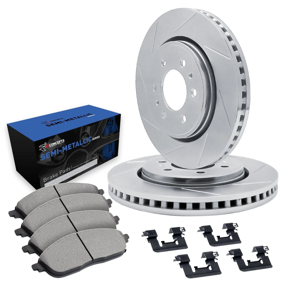 R1 Concepts Brake Rotors - Slotted - Silver w/ Semi-Met Pads Hdw Fits Cadillac Escalade