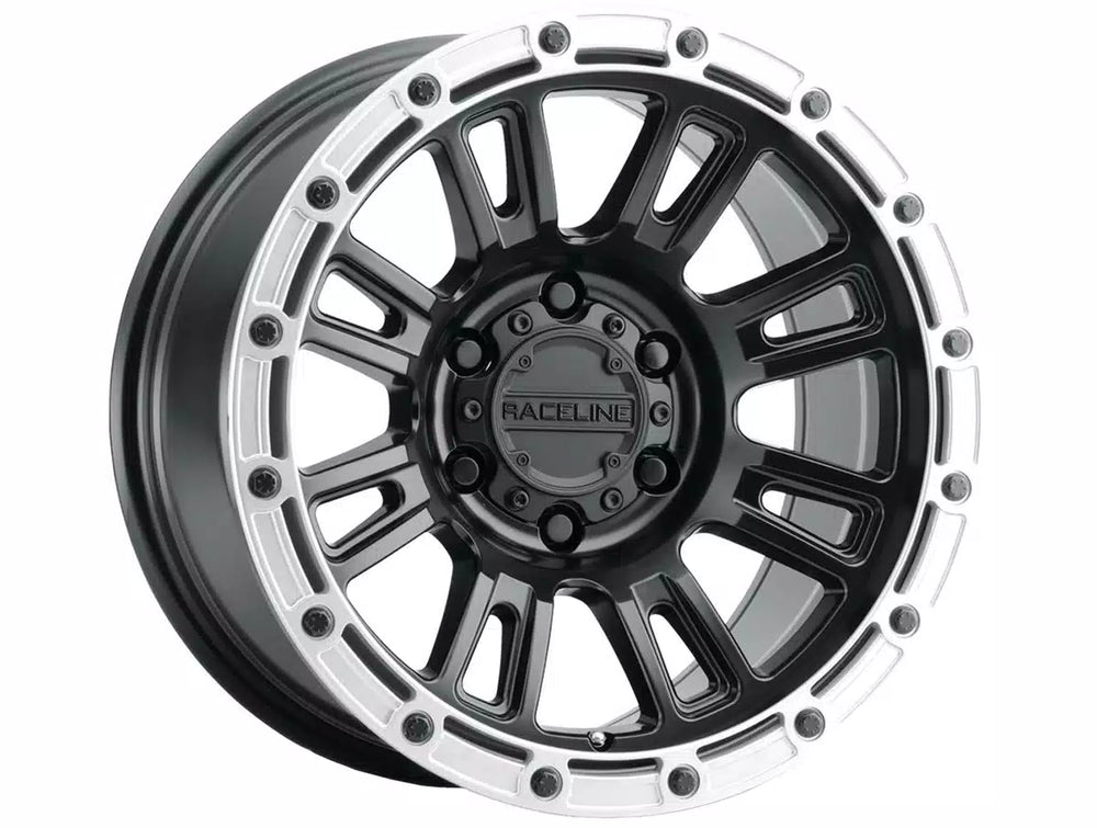 Raceline Wheels COMPASS SATIN BLACK W SILVER RING 17X8 5X114.3 30mm