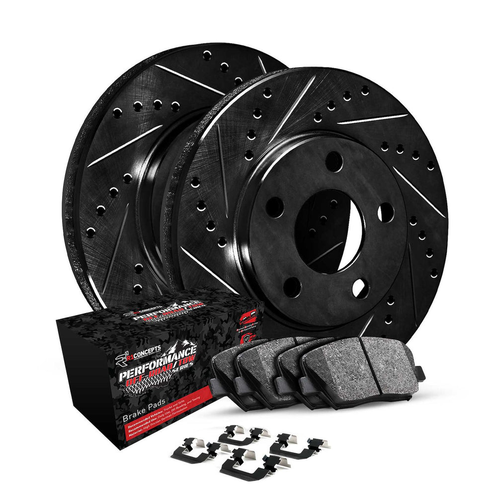 R1 eLINE Series Brake Rotors - D/S - Black - Perf Off-Road/Tow Pads - Hdw Fits Chevrolet Colorado