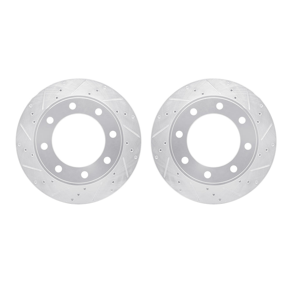 R1 99-05 Ford F-350 Super Duty Front Drilled & Slotted Silver Brake Rotor Set