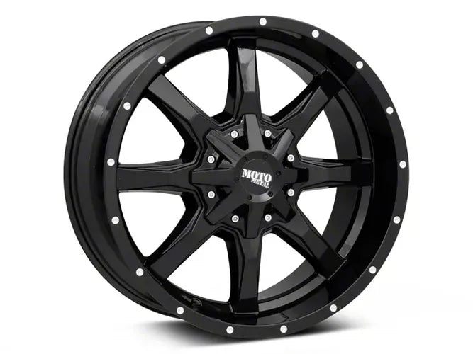 MO970 20x10 8x165.10 GLOSS BLACK MILLED W/ RED TINT & MOTO METAL ON LIP (18 mm)