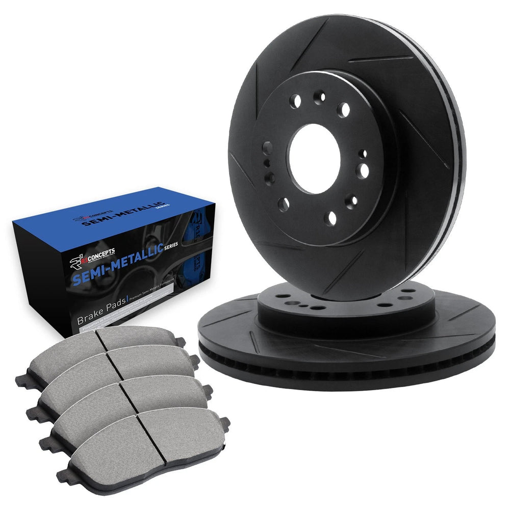 R1 Concepts Brake Rotor- Slotted - Black with Semi-Met Pads Fits Mitsubishi L200