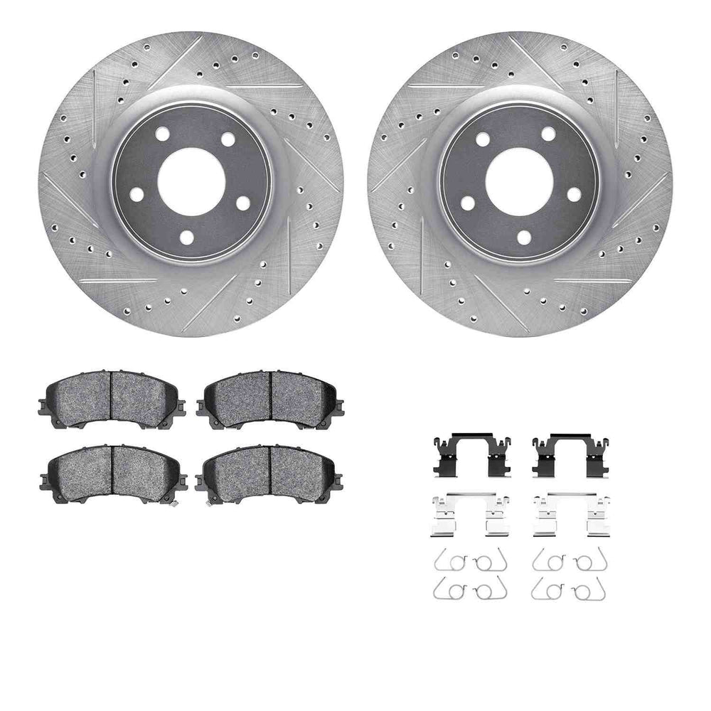 DFC 14-25 Infiniti Q50 Front Drilled & Slotted Silver Rotors with 5000 Advanced Pads w/Hardware