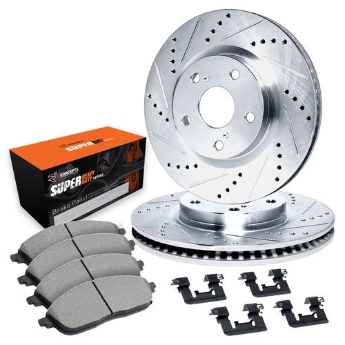 R1 05-23 Chrysler 300 Front Drilled & Slotted Silver Brake Rotor Set w/Super Duty Pads and Hardware