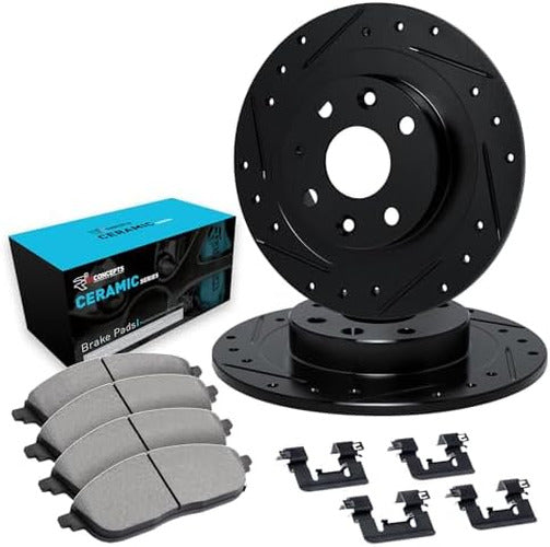 R1 E- Line Series Brake Rotor - D/S - Black w/ Ceramic Pads Hdw Fits Volvo 850