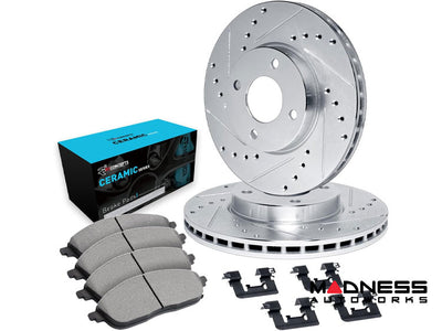 R1 E- Line Series Brake Rotor - D/S - Silver w/ Ceramic Pads Hdw Fits Fiat 124