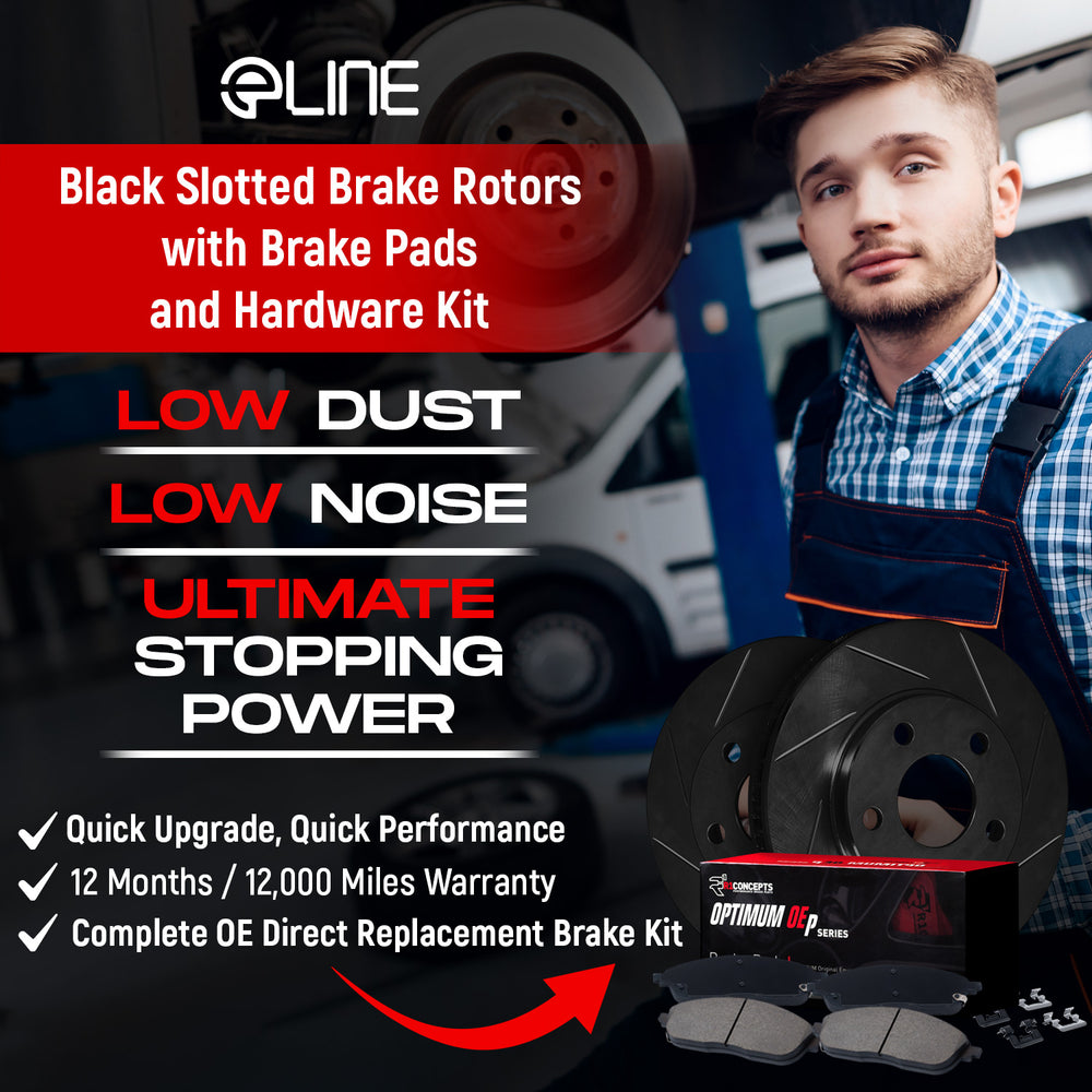 R1 Concepts Black Slotted Rotors with 5000 Oep Brake Pads Hdw Fits Audi A4