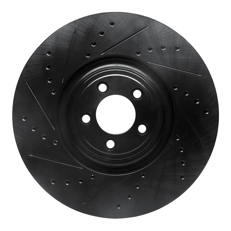 R1 10-24 Jaguar XF Front Left Drilled & Slotted Black Brake Rotor