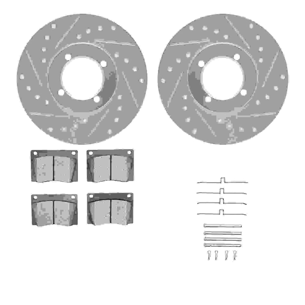 DFC 76-79 Lotus Elite Front Drilled & Slotted Silver Rotors with 5000 Advanced Brake Pads w/Hardware