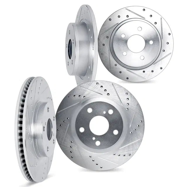 DFC 03-08 Saab 9-2X Front & Rear Drilled & Slotted Silver Rotors