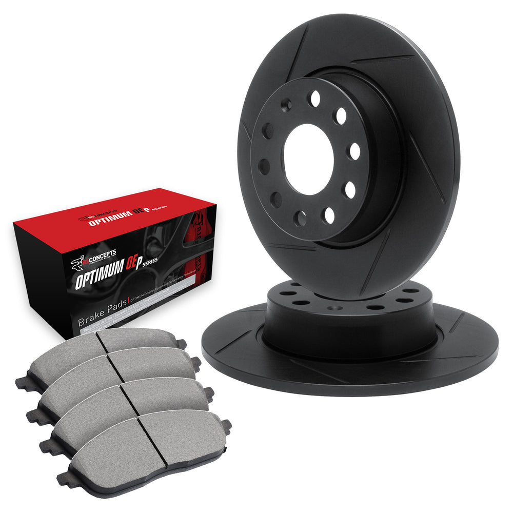 R1 Concepts Brake Rotor- Slotted - Black with Optimum Oe Pads Fits Ford Escape