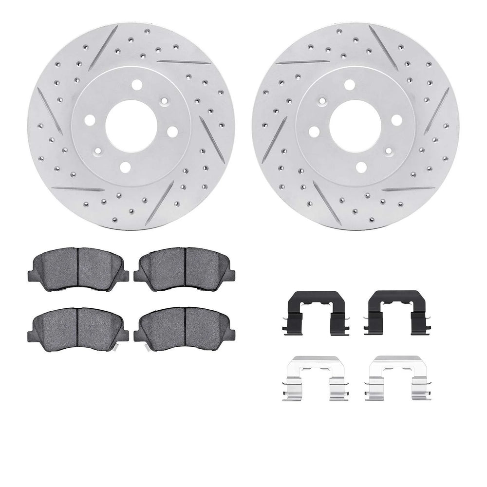 DFC 12-17 Dodge Attitude Front Drilled & Slotted Geoperformance Rotors 5000 Advanced Pads w/Hardware