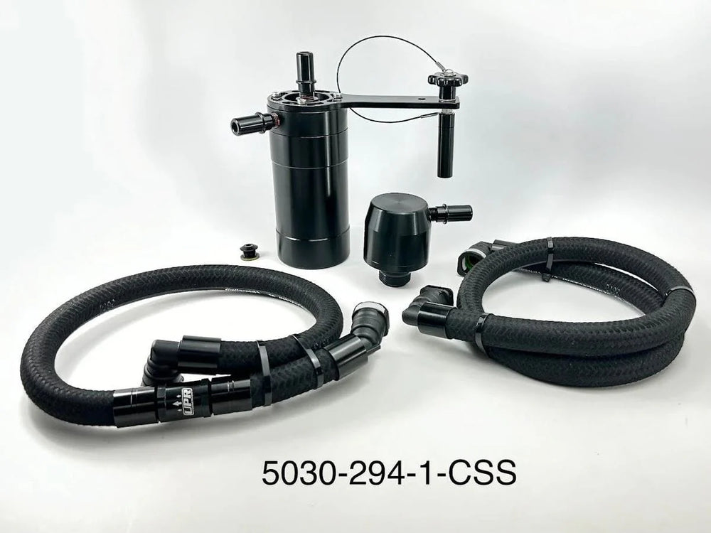 UPR Products Plug N Pla Single Valve Oil Catch Can with CSS (fits 2023-2024 Ford F250 7.3 Godzilla/6.8 Gas with Dual Battery) 5030-294-1-CSS