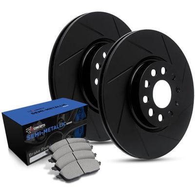 R1 Concepts Brake Rotors - Slotted - Black w/ Semi-Met Pads Hdw Fits Chevrolet Blazer