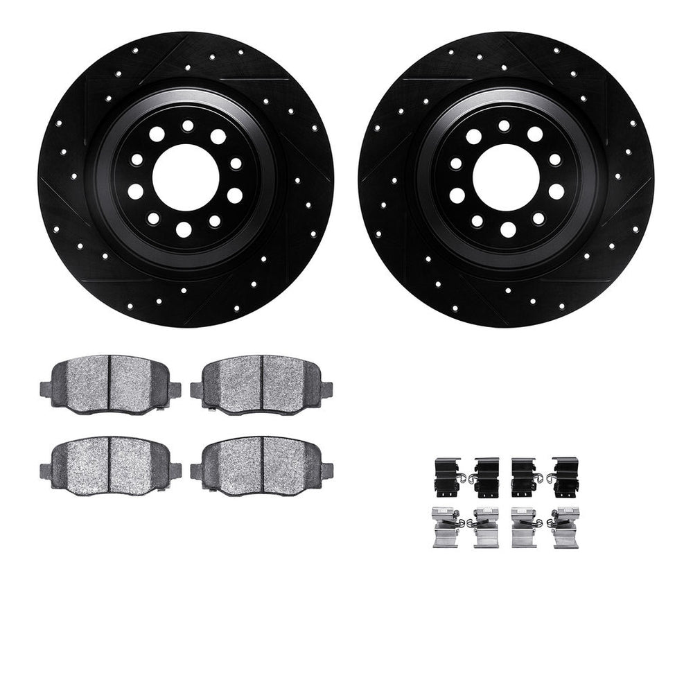 R1 Concepts Black Drilled Slotted Rotors with 5000 Oep Brake Pads Hdw