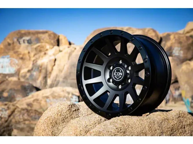 ICON Compression 18x9 6x5.5 0mm Offset 5in BS 106.1mm Bore Double Black Wheel