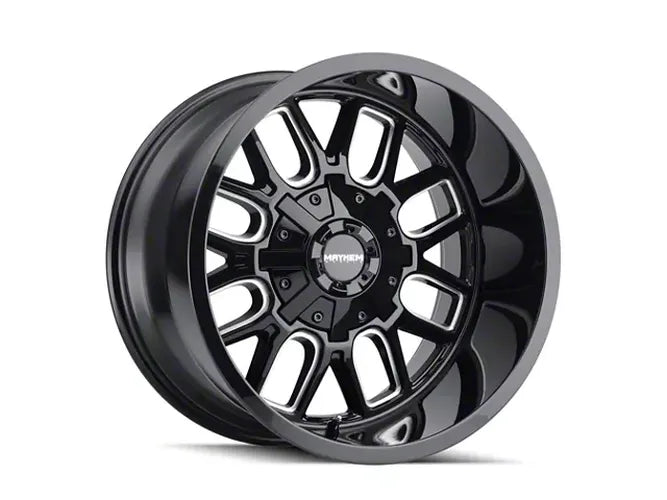 ~(38 lbs. 20X20X9)~ COGENT (8107) GLOSS BLACK/MILLED SPOKES 20X9 6-135/6-139.7 13mm 106mm