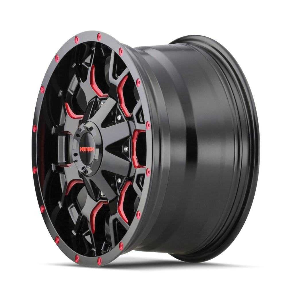 ~(48 lbs. 22X22X11)~ WARRIOR (8015) BLACK W/PRISM RED 20X10 6-135/6-139.7 -25mm 106mm