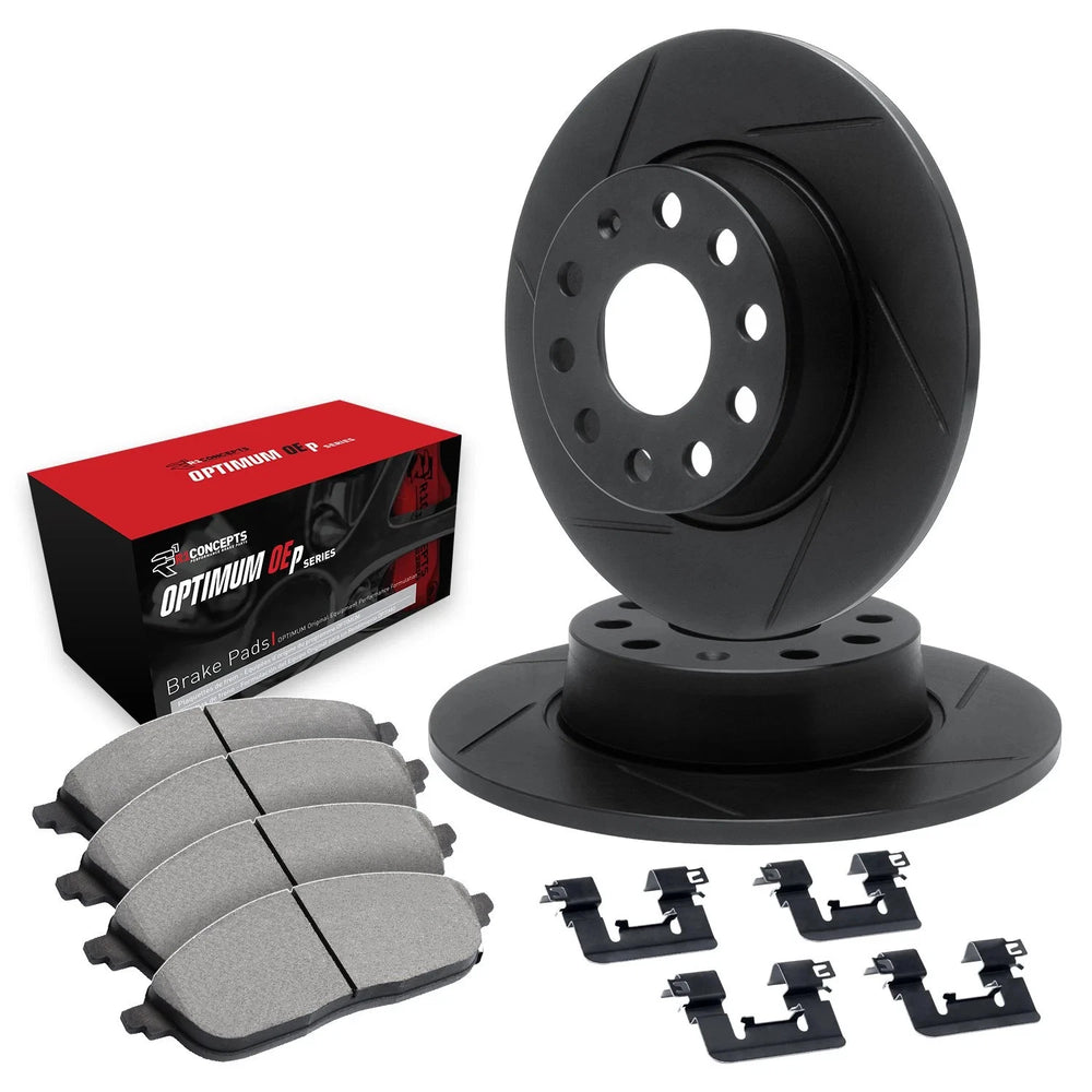 R1 Concepts Black Slotted Rotors with 5000 Oep Brake Pads Hdw Fits Subaru BRZ