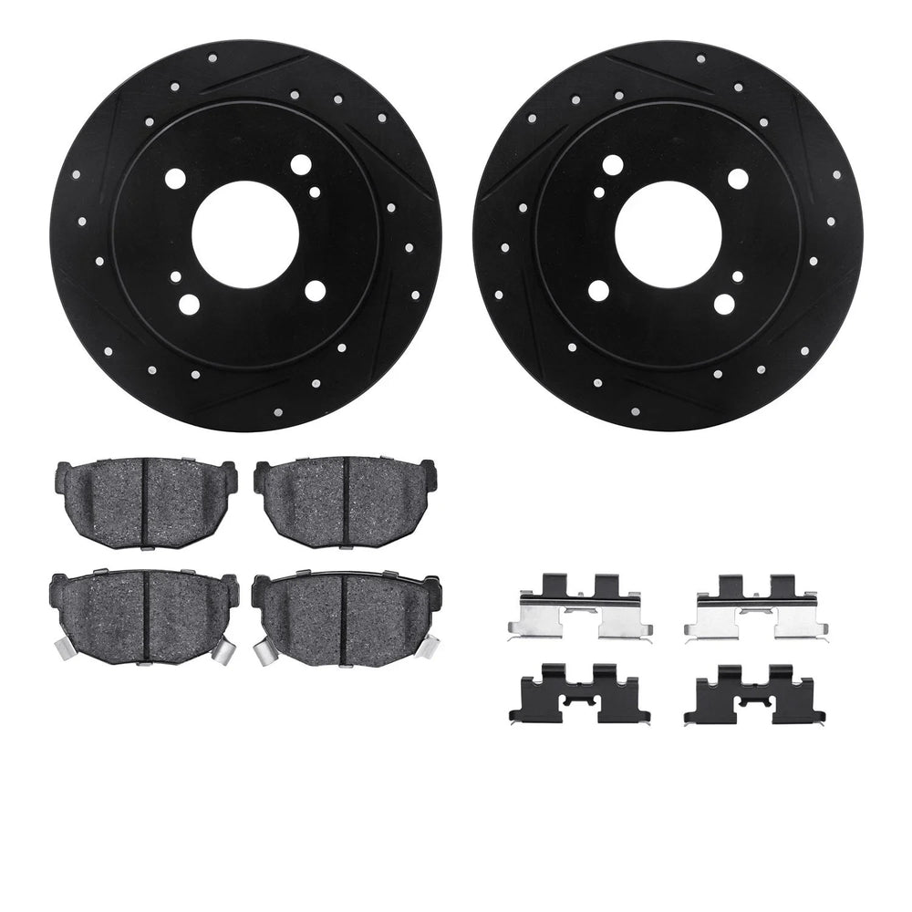 R1 E- Line Series Brake Rotor - D/S - Black w/ Ceramic Pads Hdw Fits Nissan 200SX
