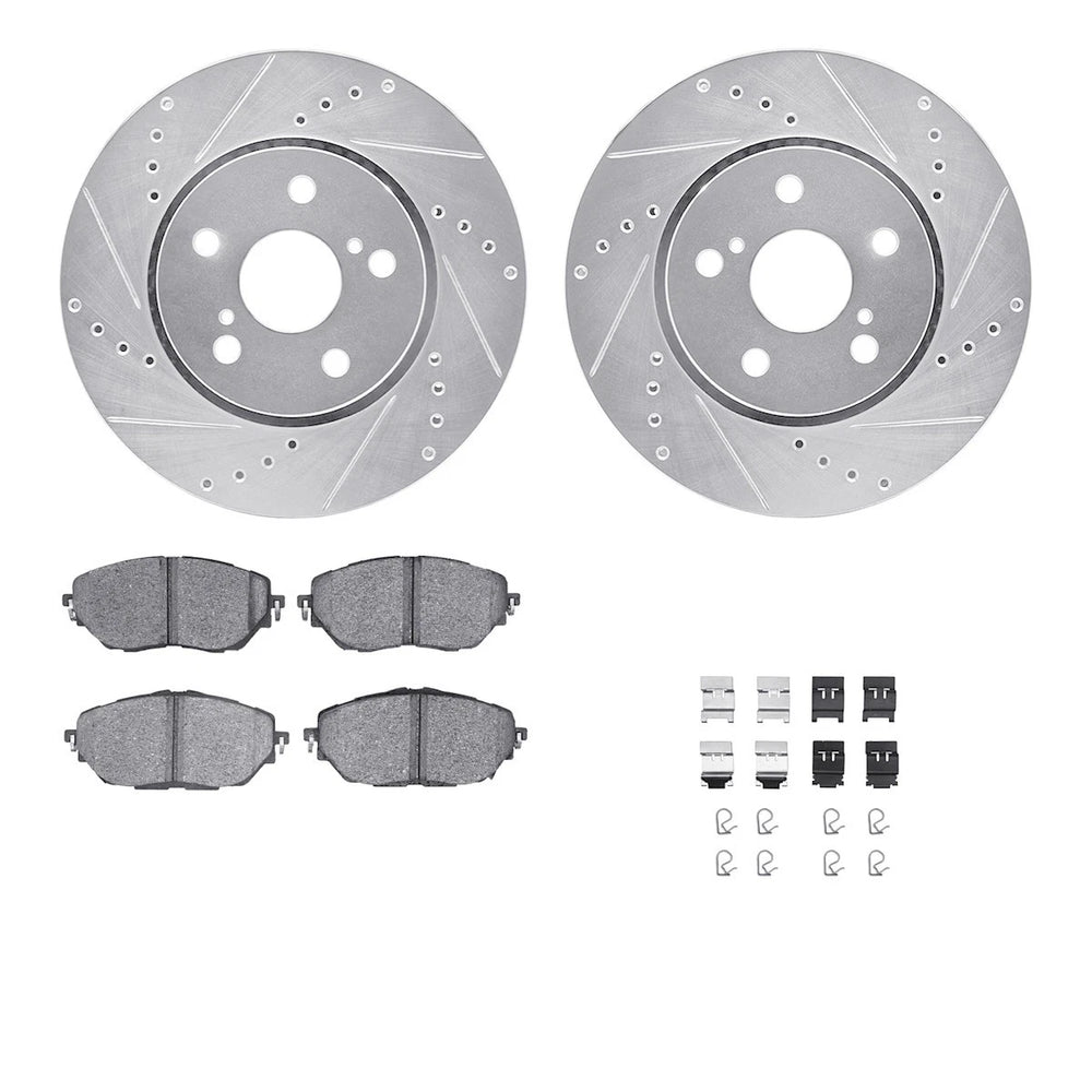 R1 Concepts Silver Drilled Slotted Rotors with 5000 Oep Brake Pads Hdw Fits Toyota C-HR