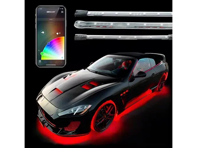 XK Glow New Style Strips XKchrome Car Kit w/ Dual-Mode Mount Controller 8x24In Tubes + 6x10In