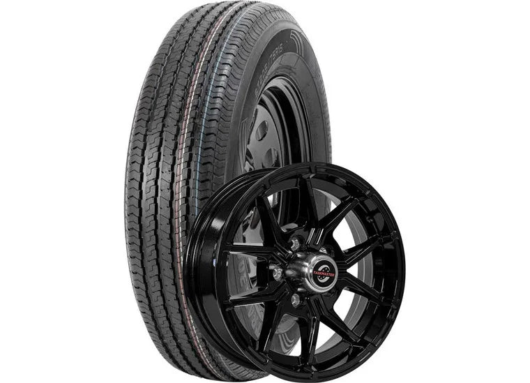 RAMBLER TRAILER ASSY ST235/80R16 LRE ON 16X6 8X6.5 BLACK MACHINED LIP & FACE ALUMINUM WHEEL 3520LCC