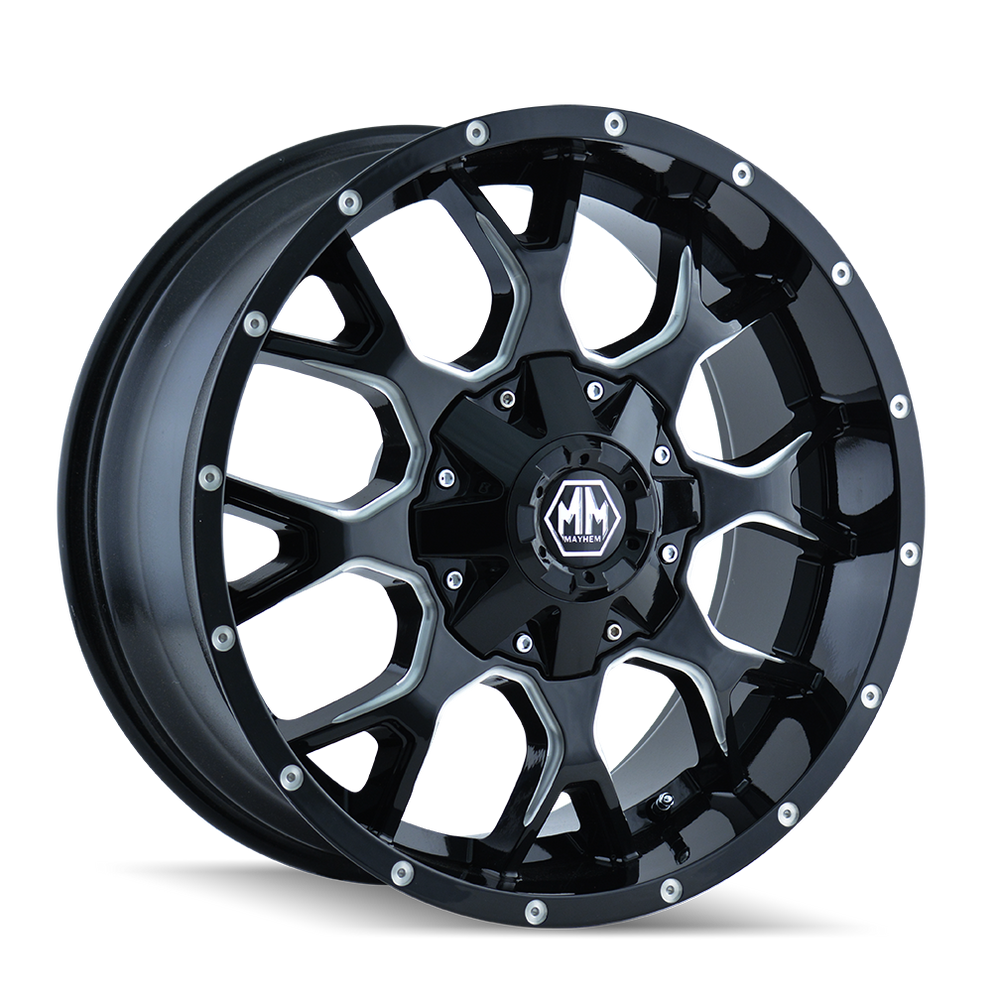 ~(42 lbs. 22X22X10)~ WARRIOR (8015) BLACK/MILLED SPOKES 20X9 8-180 18MM 124.1MM